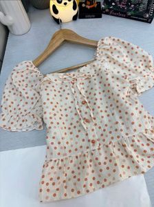 Polka Dot Puff Sleeve Peplum Top