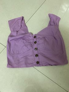 Lavender Ruched Button-Front Crop Top
