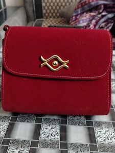 Red Clutch with sling  Unique Clasp