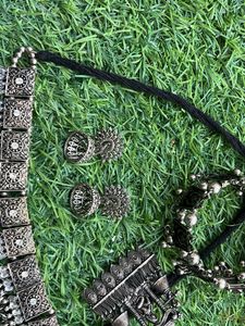 Oxidised Silver Necklace Set with Earrings