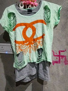 Light Green Distressed Logo T-Shirt