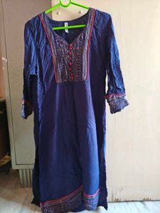 Navy Blue Embroidered Kurta