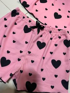 Pink Heart Print Pajama Set