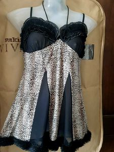 Sheer Leopard Print Babydoll Lingerie