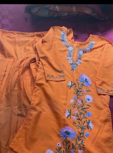 Embroidered Orange Kurta Set