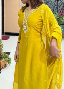 size S to XL Yellow Embroidered Kurta with Dupatta