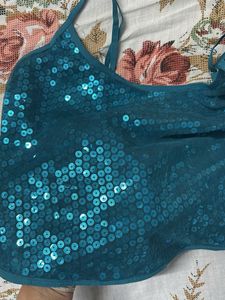 Blue sequin crop top