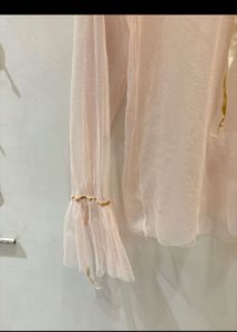 Sheer Pink Blouse with Bow Detail