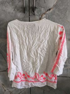 Embroidered White Kurta Top