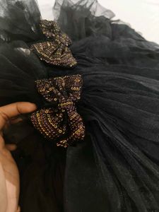 12-24 months Black &amp; Gold Bow Dress with Matching