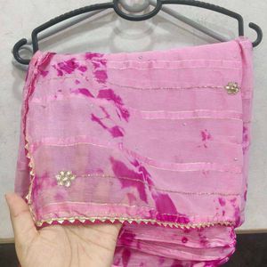 Elegant Pink Tie-Dye Saree with designer blouse