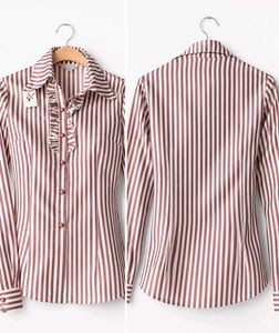 Retro Striped Ruffle Blouse