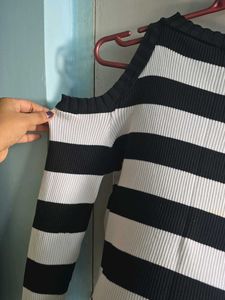 Striped Cold Shoulder Sweater Top