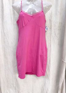 1168. Pink Lace Trim Camisole Slip Dress