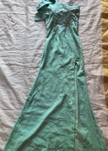 Elegant Teal Embellished One-Shoulder Dress