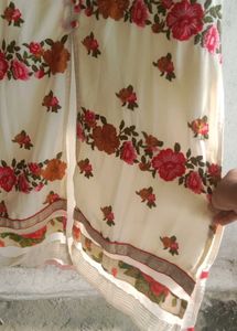 white kurti with pink flora design