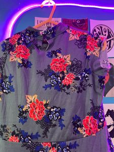 Floral Print Grey Ethnic Gown