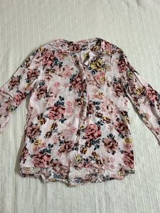 Sheer Floral Print Button-Up Top