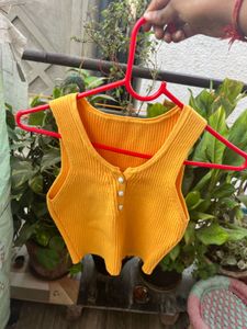 Yellow Ribbed Crop Top