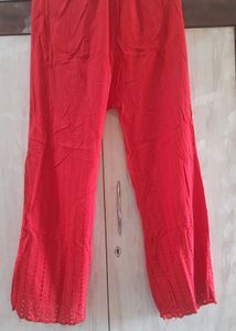 Red Embroidered Palazzo Pants