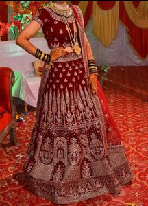 Bridal velvet Lehanga Choli with Diamond work