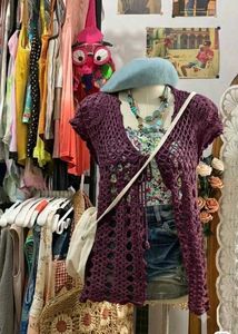 Purple Crochet tie-front Cardigan
