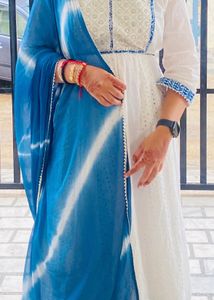 Elegant White & Blue Ethnic Anarkali Suit