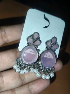 Elegant Pink Stone &amp; Pearl Drop Earrings