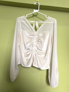 Sheer Sleeve Ruched Top