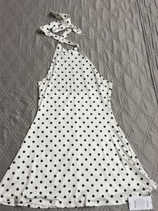 White &amp; Black Polka Dot Halter Dress