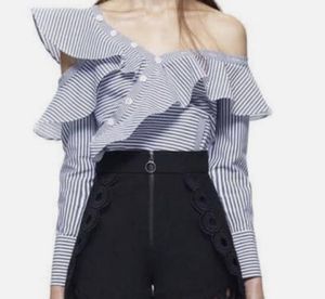 New Designer Chic Striped Ruffle Top