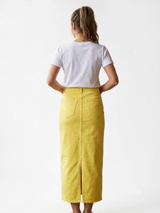 Yellow Denim Midi Skirt