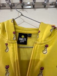 Yellow Sweatshirt With Hoodie For 6-7 Ys