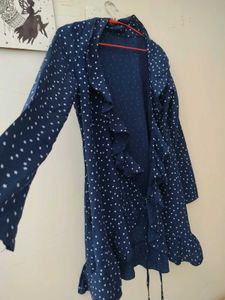 Navy Polka Dot Wrap Top jacket