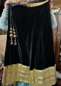 Black Velvet Skirt with Gold Border