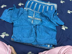 Beautiful Teal Bandhani Saree