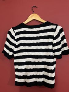 Black &amp; White Striped Knit Top