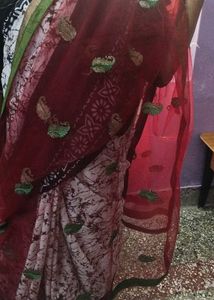 Maroon Embroidered Net Dupatta