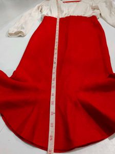 Chic Red &amp; Off-White Long Sleeve Dress