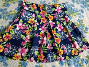 Navy Floral Pleated Skirt