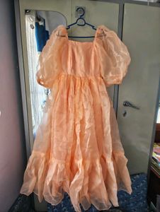 Elegant Peach Organza Party Dress