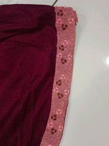 Maroon &amp; Pink Embroidered Lehenga Set