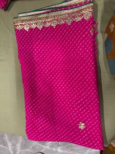Pink chiffon bandhani saree with blouse