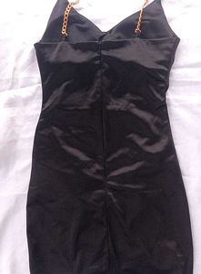 satin Black Dress padded with Gold Chain Straps