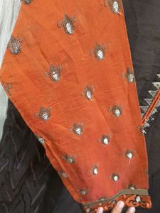 Elegant Brown Kurta with Orange Sleeves