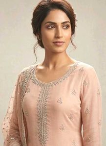 embroidery peach suit set