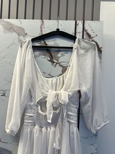 Chic White Puff Sleeve Mini Dress, Bust-34
