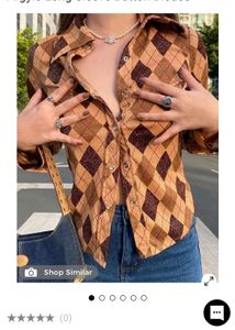 Vintage Argyle Print Blouse