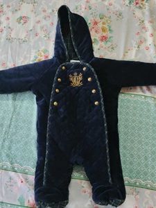 Navy Blue Velour Snowsuit with Gold Buttons