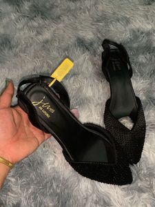 Sparkling Black Heeled Flats